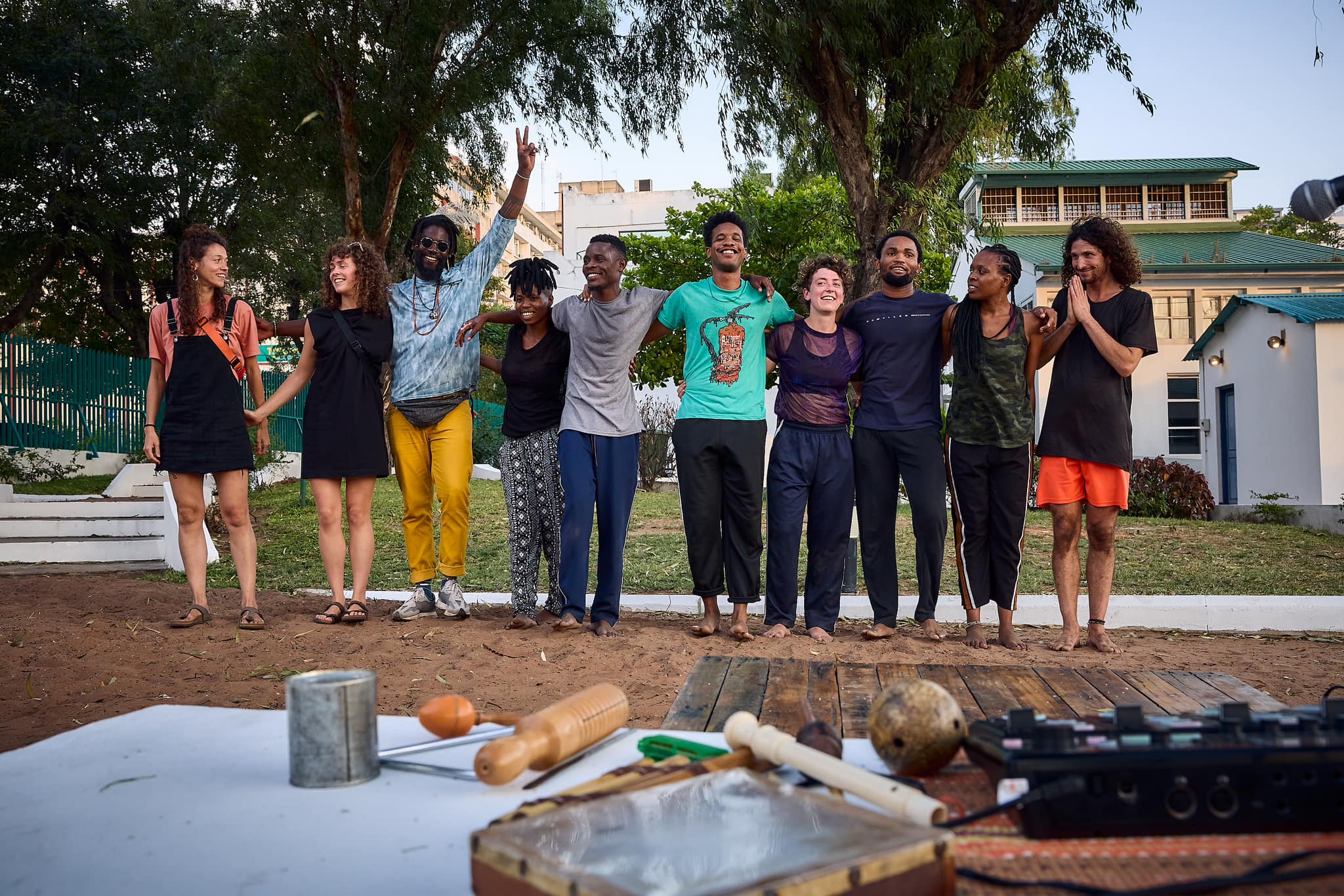 Matilda dancing next to sculpture